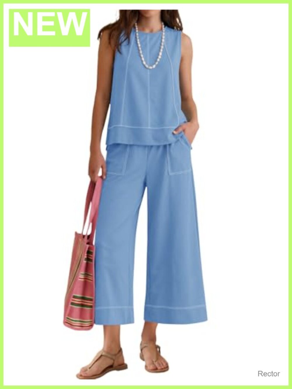 Two Piece Sleeveless Top & Wide Leg Pants Set with Pockets